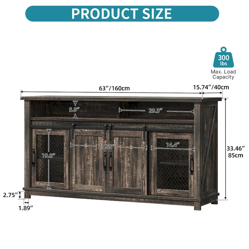 Buffet coulissant marron foncé / gris, assemblage par 1 personne