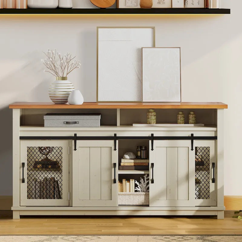 Buffet coulissant marron foncé / gris, assemblage par 1 personne