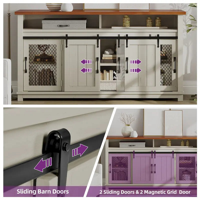 Buffet coulissant marron foncé / gris, assemblage par 1 personne