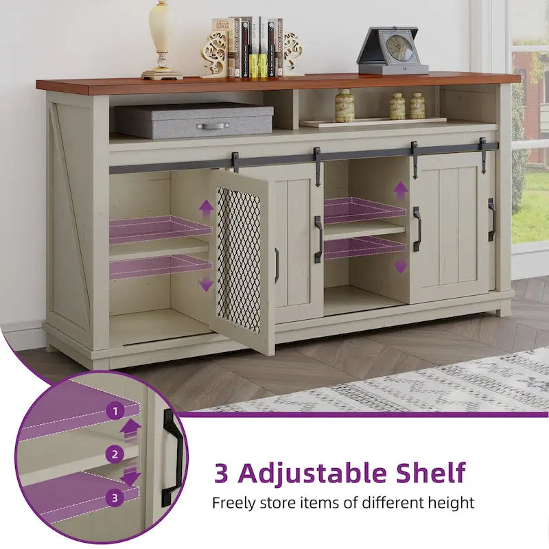 Buffet coulissant marron foncé / gris, assemblage par 1 personne