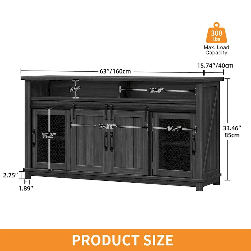 Buffet coulissant marron foncé / gris, assemblage par 1 personne