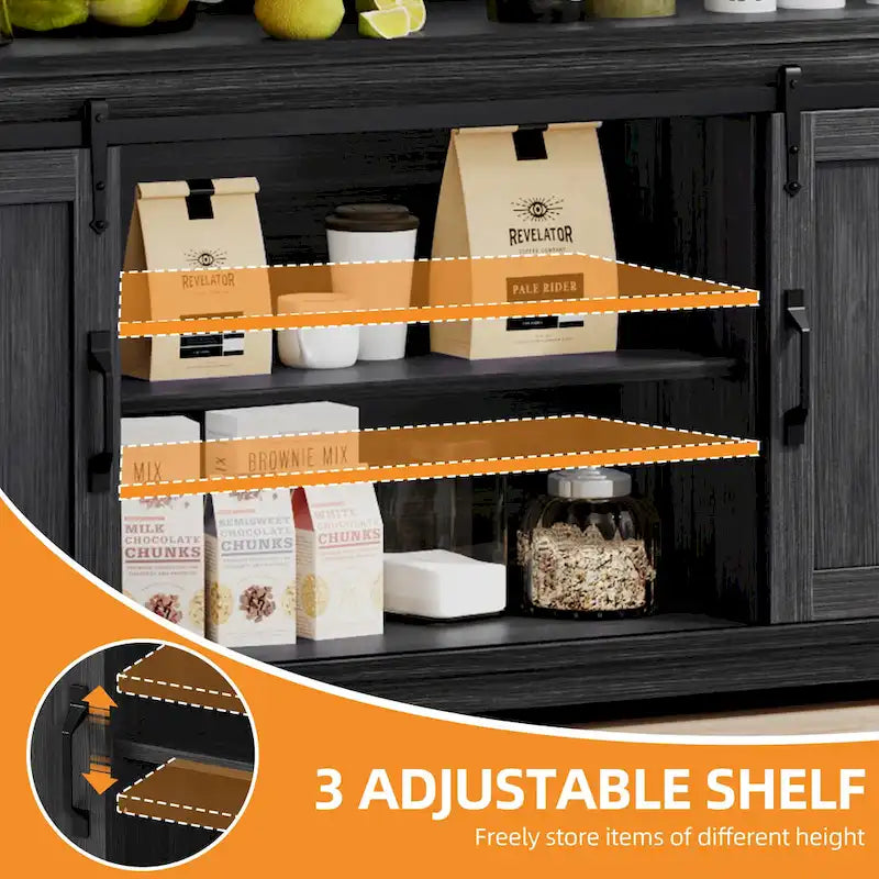 Buffet coulissant marron foncé / gris, assemblage par 1 personne