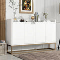 Buffet bahut 4 portes blanc/noir/bleu marine avec pieds en métal, ouverture par pression, assemblage par 1 personne