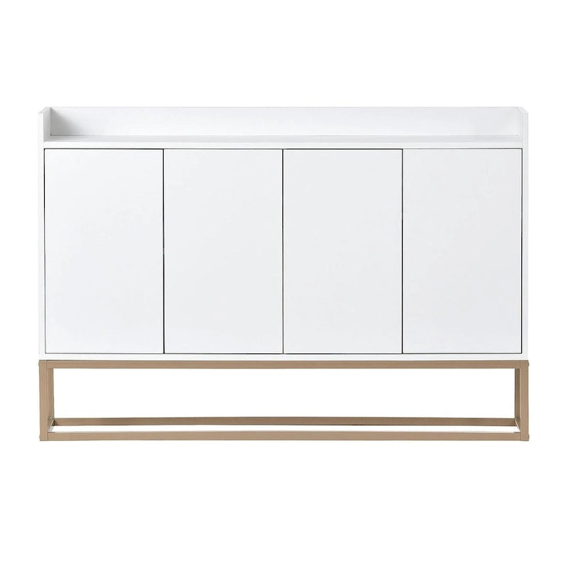 Buffet bahut 4 portes blanc/noir/bleu marine avec pieds en métal, ouverture par pression, assemblage par 1 personne