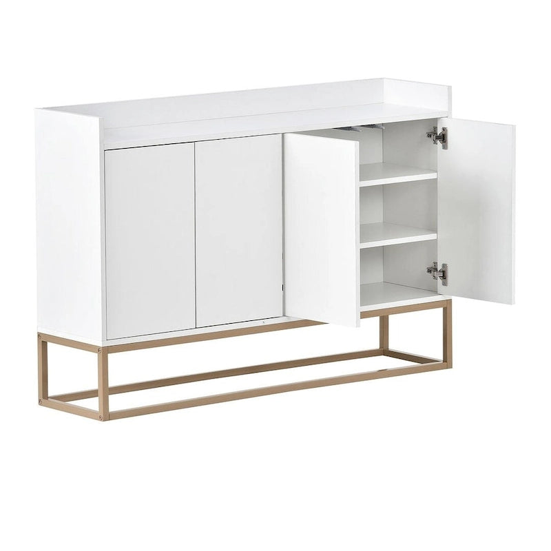 Buffet bahut 4 portes blanc/noir/bleu marine avec pieds en métal, ouverture par pression, assemblage par 1 personne
