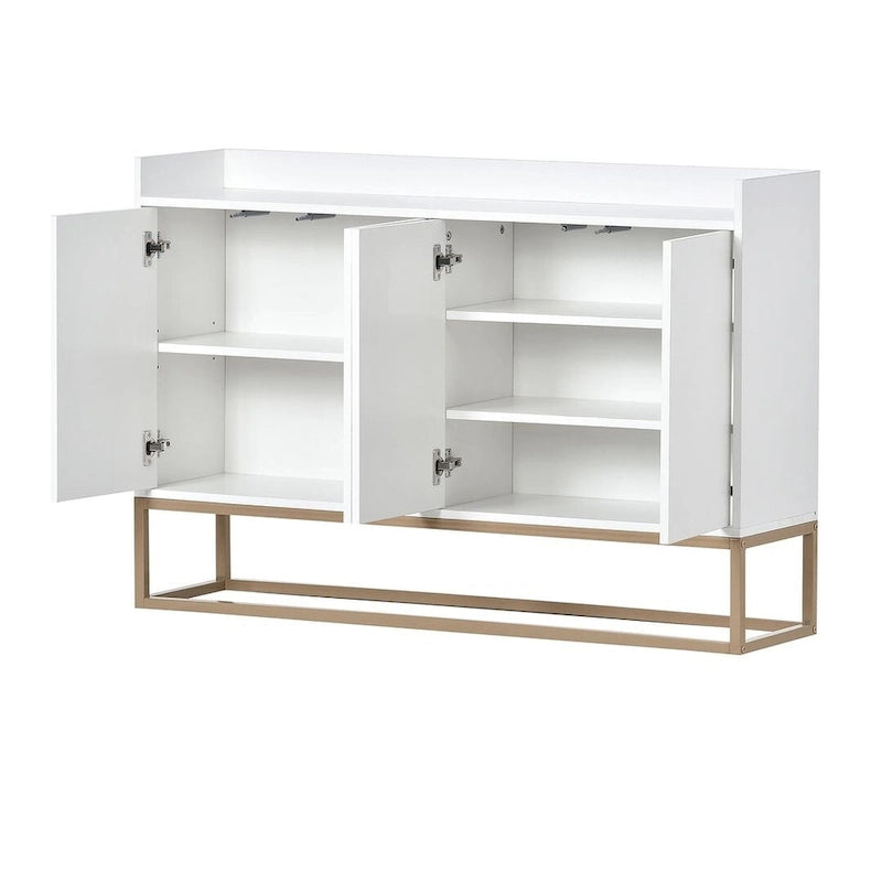 Buffet bahut 4 portes blanc/noir/bleu marine avec pieds en métal, ouverture par pression, assemblage par 1 personne