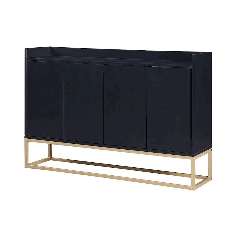 Buffet bahut 4 portes blanc/noir/bleu marine avec pieds en métal, ouverture par pression, assemblage par 1 personne