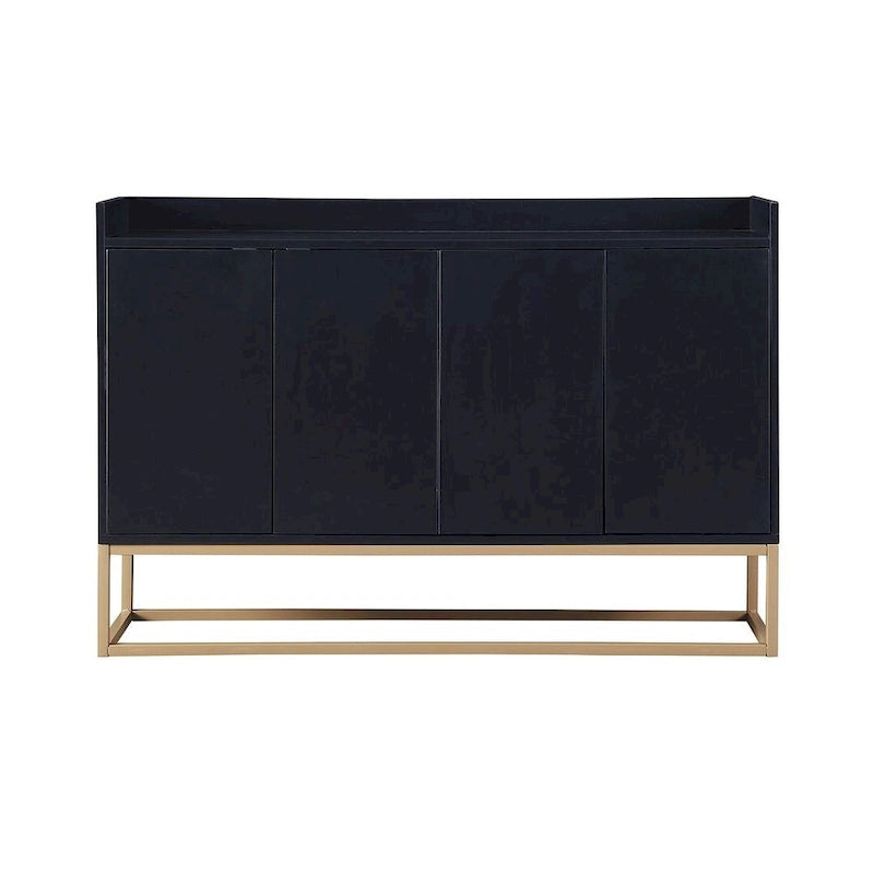 Buffet bahut 4 portes blanc/noir/bleu marine avec pieds en métal, ouverture par pression, assemblage par 1 personne