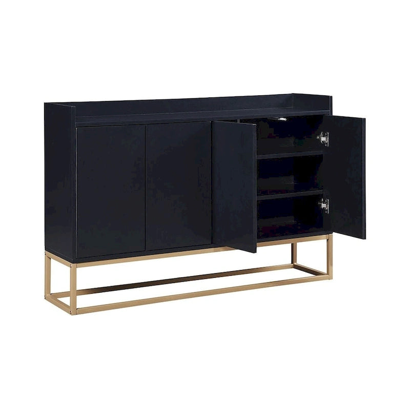 Buffet bahut 4 portes blanc/noir/bleu marine avec pieds en métal, ouverture par pression, assemblage par 1 personne