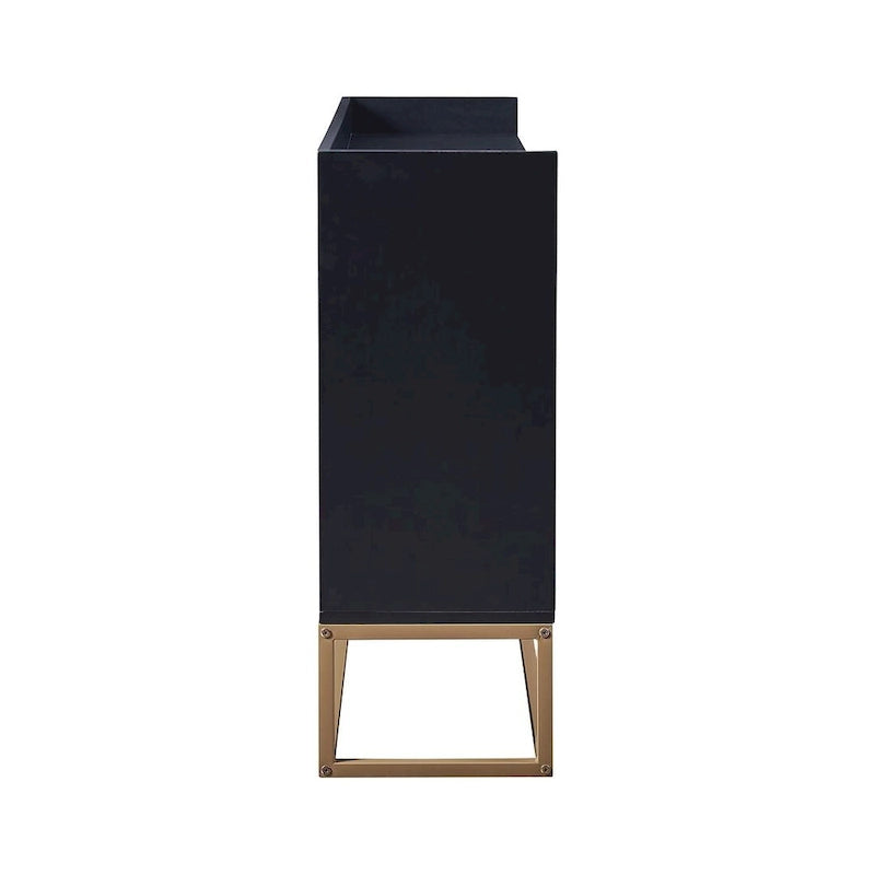 Buffet bahut 4 portes blanc/noir/bleu marine avec pieds en métal, ouverture par pression, assemblage par 1 personne