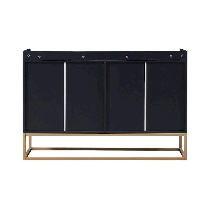 Buffet bahut 4 portes blanc/noir/bleu marine avec pieds en métal, ouverture par pression, assemblage par 1 personne
