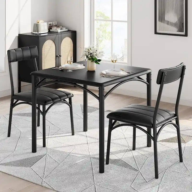 Ensemble de salle à manger 2 places rembourré gris / marron / noir, table et chaises de cuisine carrées 3 pièces