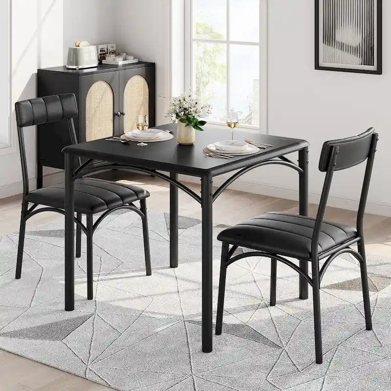 Ensemble de salle à manger 2 places rembourré gris / marron / noir, table et chaises de cuisine carrées 3 pièces