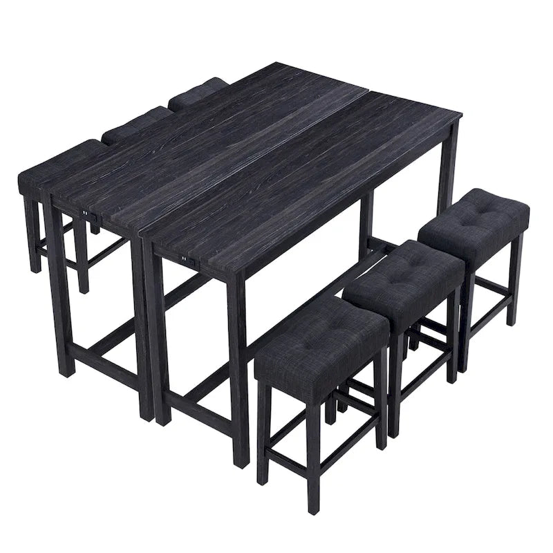 Ensemble table de bar et 6 tabourets rembourrés gris foncé/crème – 2 tables et 6 tabourets de bar rembourrés