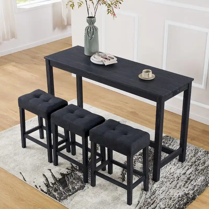 Ensemble table de bar et 6 tabourets rembourrés gris foncé/crème – 2 tables et 6 tabourets de bar rembourrés