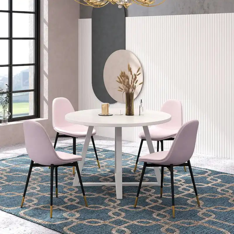 Ensemble de salle à manger rond 5 pièces en velours gris/bleu/vert/rose pour 4, piètement tréteau