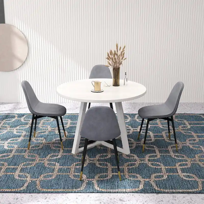 Ensemble de salle à manger rond 5 pièces en velours gris/bleu/vert/rose pour 4, piètement tréteau