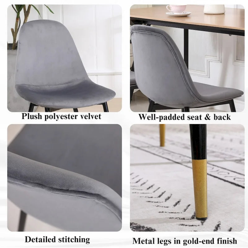 Ensemble de salle à manger rond 5 pièces en velours gris/bleu/vert/rose pour 4, piètement tréteau