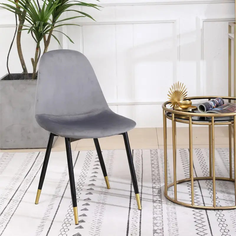 Ensemble de salle à manger rond 5 pièces en velours gris/bleu/vert/rose pour 4, piètement tréteau