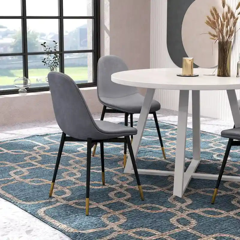 Ensemble de salle à manger rond 5 pièces en velours gris/bleu/vert/rose pour 4, piètement tréteau