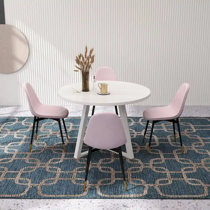 Ensemble de salle à manger rond 5 pièces en velours gris/bleu/vert/rose pour 4, piètement tréteau