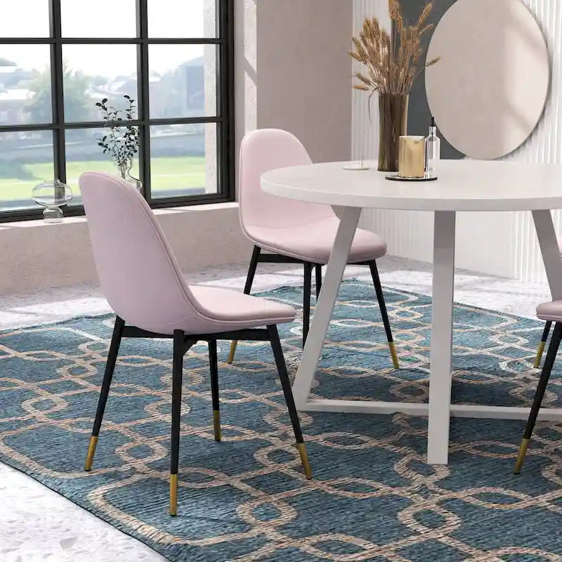 Ensemble de salle à manger rond 5 pièces en velours gris/bleu/vert/rose pour 4, piètement tréteau