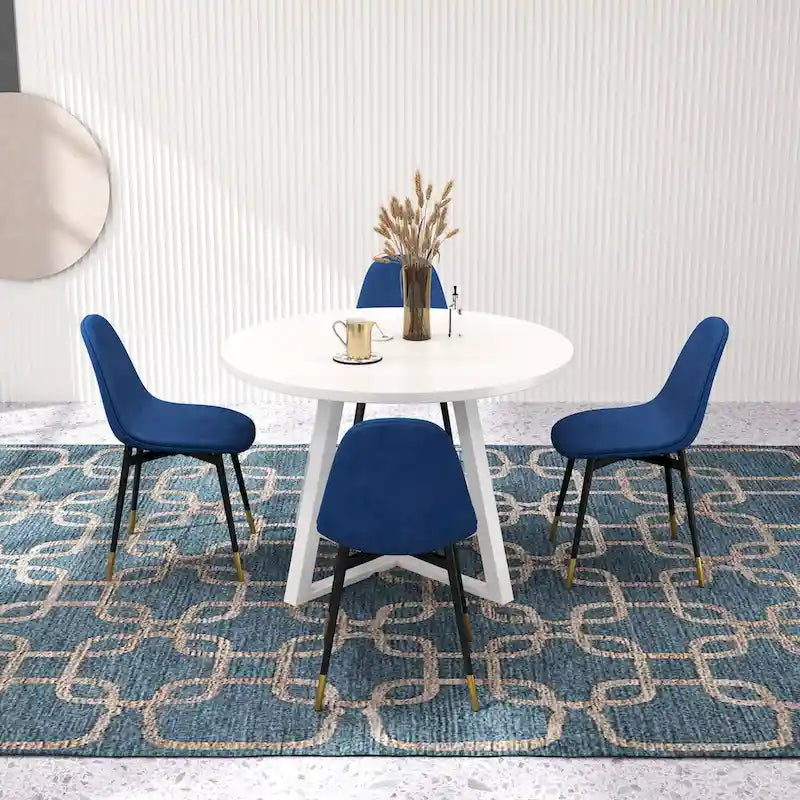 Ensemble de salle à manger rond 5 pièces en velours gris/bleu/vert/rose pour 4, piètement tréteau