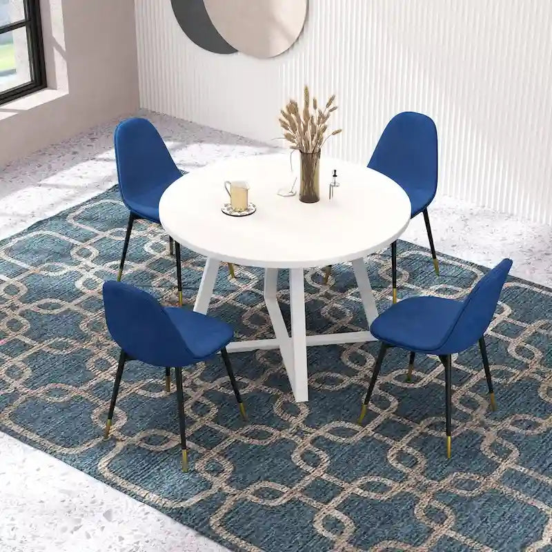 Ensemble de salle à manger rond 5 pièces en velours gris/bleu/vert/rose pour 4, piètement tréteau