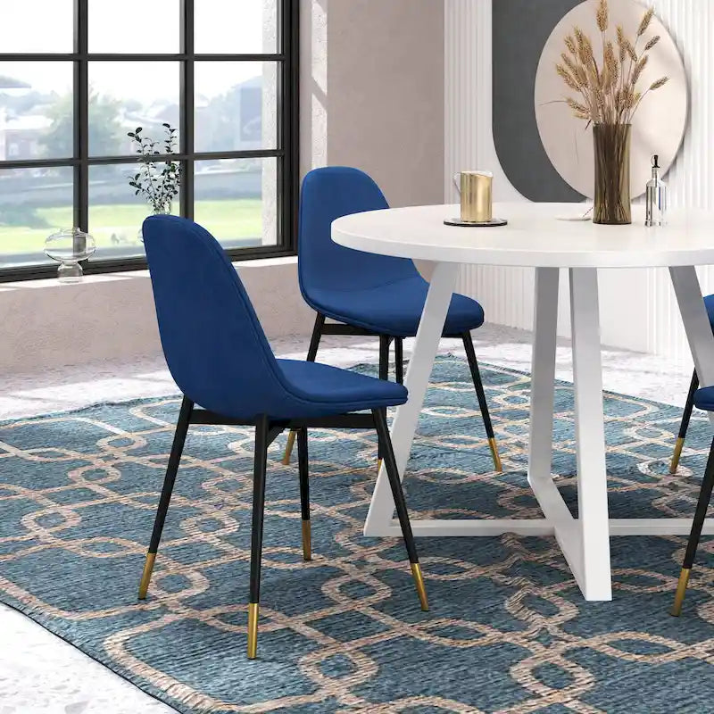Ensemble de salle à manger rond 5 pièces en velours gris/bleu/vert/rose pour 4, piètement tréteau