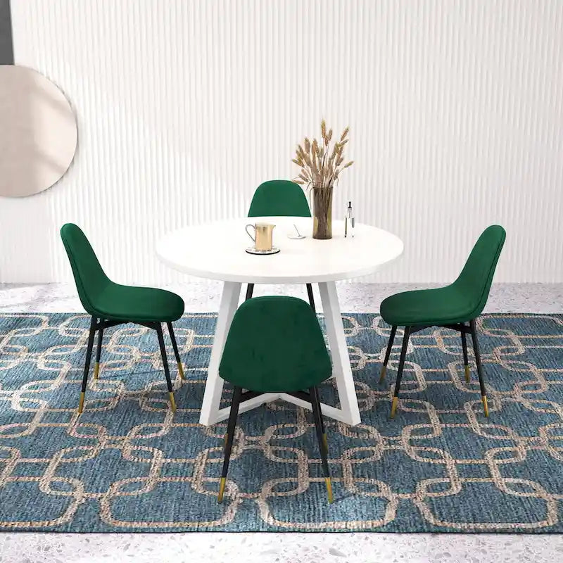 Ensemble de salle à manger rond 5 pièces en velours gris/bleu/vert/rose pour 4, piètement tréteau
