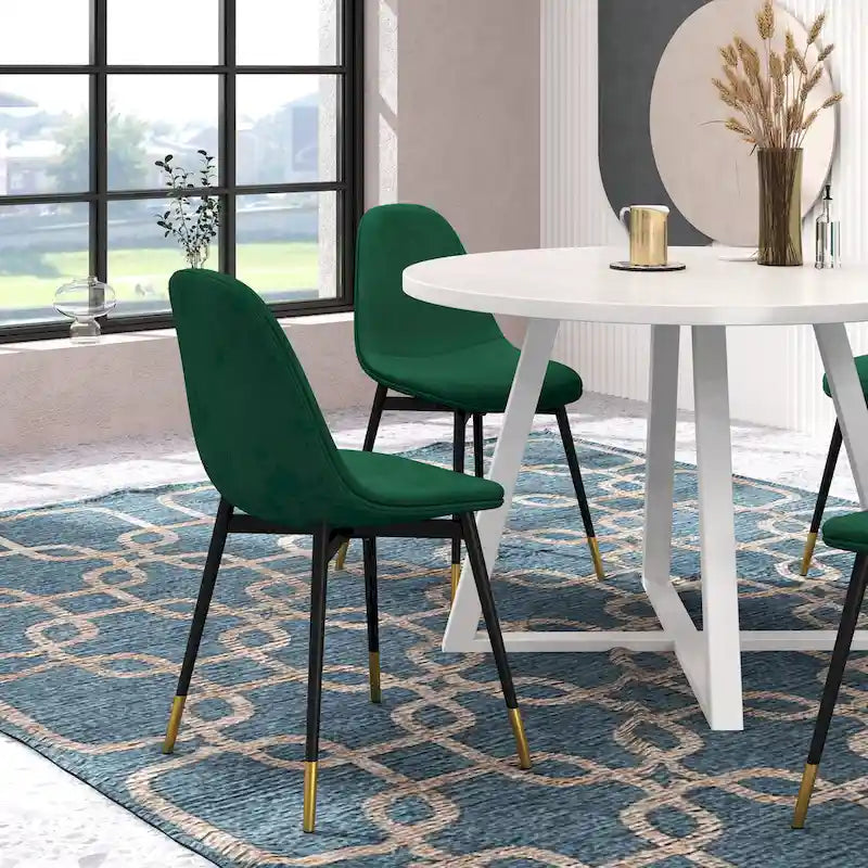 Ensemble de salle à manger rond 5 pièces en velours gris/bleu/vert/rose pour 4, piètement tréteau