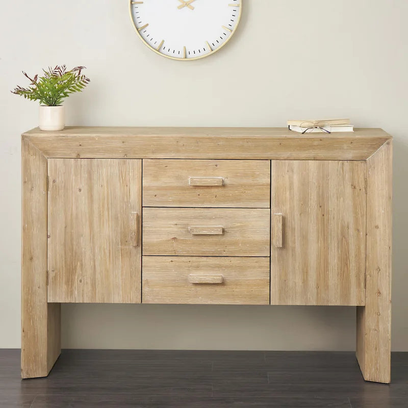 Buffet en bois marron traditionnel à 2 portes et 3 tiroirs