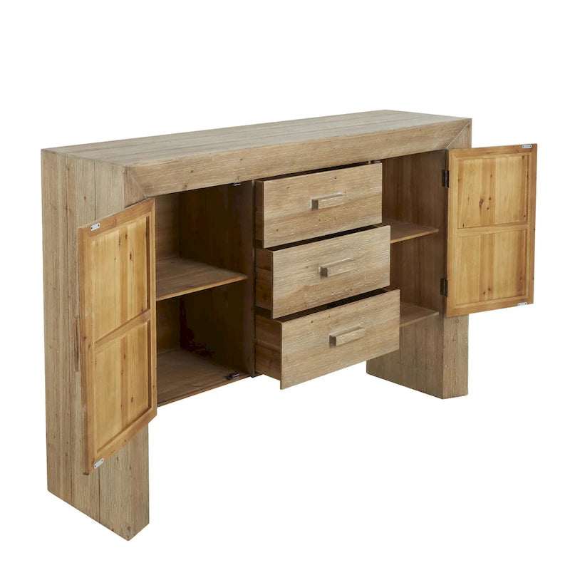Buffet en bois marron traditionnel à 2 portes et 3 tiroirs