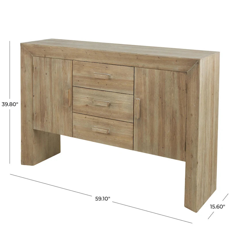 Buffet en bois marron traditionnel à 2 portes et 3 tiroirs